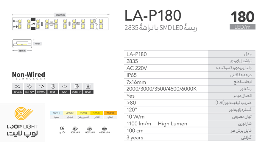مشخصات ریسه baseline تراکم 180 لوپ لایت
