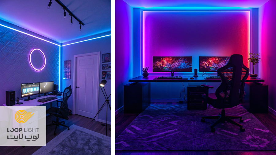 طراحی با نور بنفش برای اتاق گیمینگ