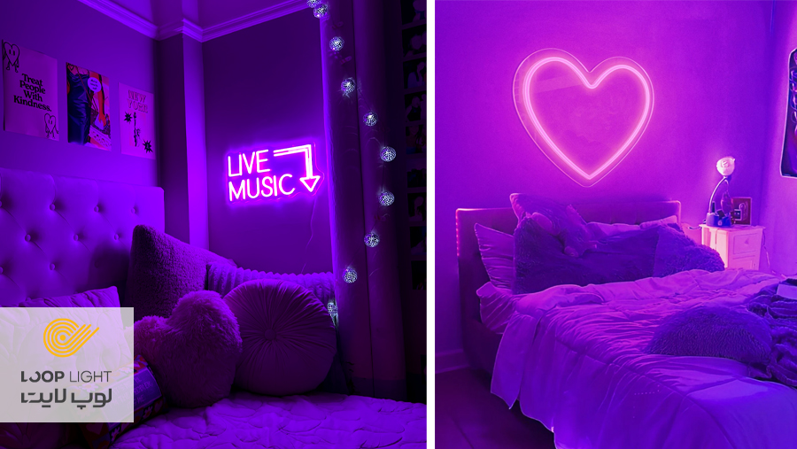 طراحی تابلو نئون فلکسی با ریسه بنفش